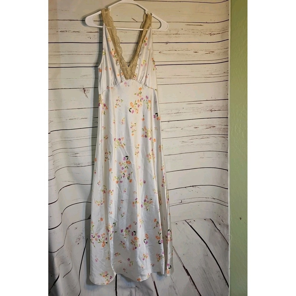 Nasty Gal Floral Slip Dress Lace Trim Midi White Pink Orange Purple